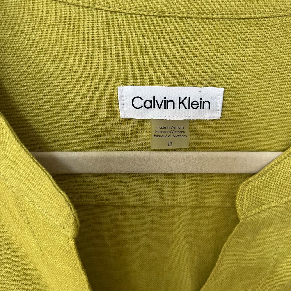 Calvin Klein Chartreuse Collarless Button-Front D… - image 3